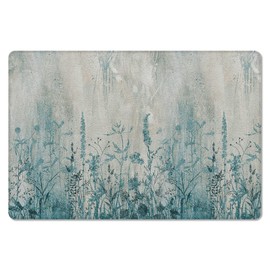 Abstract Flower Antifatigue Kitchen Bath Door Mat Cushioned Runner Rug,Washable Welcome Floor Sink Mat,Waterproof Comfort Standing Doormat for Kitchen,Teal Rustic Vintage Farmhouse Floral 24"x36"