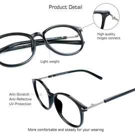 Gafas de bloqueo de luz azul para mujeres/hombres, antifatiga ocular, lectura de ordenador, gafas de TV, elegante marco ovalado, antirreflejos (negro, aumento de +6.00)