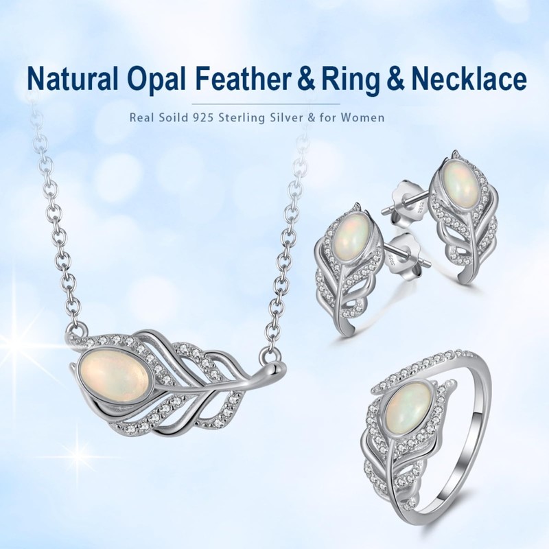 HeyMeili Women's Necklace, Feather, Wing, Stylish, 925 Silver, Opal Necklace,
