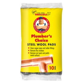 TROLLULL Steel Wool | Wire Wool Plumber’s Choice, clean copper pipes and fittings, brass and aluminium surfaces, removes surface rust, 10 pads