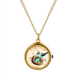 OIDEA Vintage Gold Pocket Watch with Chain: Retro Pocket Watch Analogue Quartz with Birds Dial Gift for Men Women