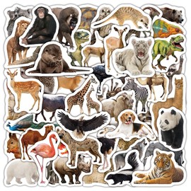 Animal Children's Stickers, Pack of 50, Realistic Animal Vinyl Decals for Laptop, Scrapbook, Kindle, Suitcase