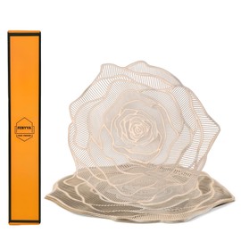 Fenyya Placemats Set of 8, Gold Rose Flower Place Mats, Vinyl Heat Resistant Non-Slip Washable Dining Table Mats for Holiday Party Home Wedding Dining