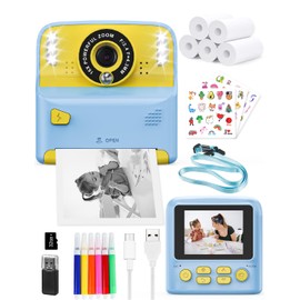 PHNIXGAM Kids Instant Print Camera with 2 Flash Lights, Children Selfie Digital Camera with 2.4 Inch Screen, 32GB Card, 5 Rolls Print Paper for Age 3-12 Gifts Travel (Blue)