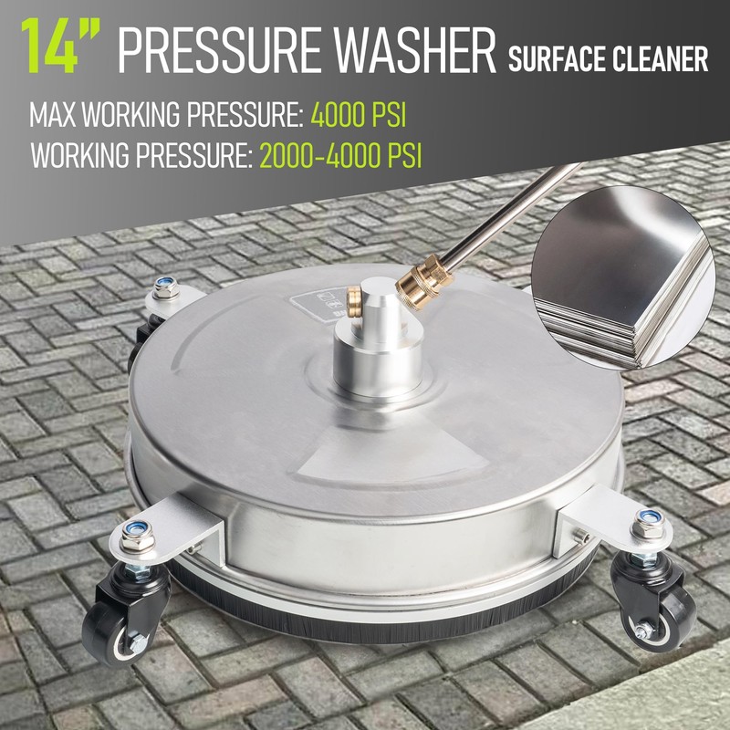 Hourleey 14" Pressure Washer Surface Cleaner, Stainless Steel Surface Cleaner