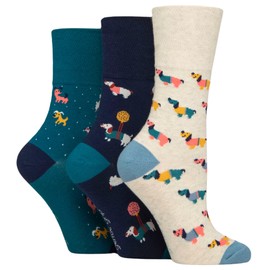 SockShop Gentle Grip Ladies Fun Feet Non-Binding Honeycomb Gentle Top Novelty Patterned Socks in a Multipack of 3 Assorted Colours Size 4-8 I'm a Dog Person