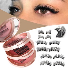 BASEMMAHER Reusable Magnetic Eyelashes, 3D Natural Look Dual Magnetic False Eyelashes without Eyeliner Light Weight Magnetic Eyelashes Extension Kit with Applicator Tweezers No Glue Needed