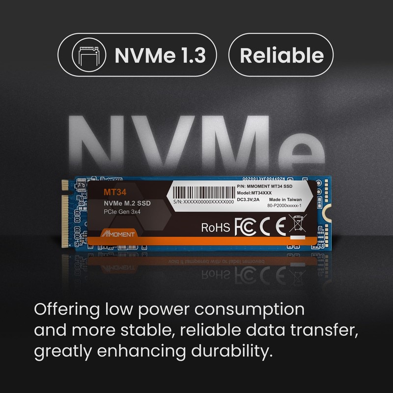 MMOMENT MT34 256GB NVMe M.2 2280 Internal SSD PCIe Gen3x4