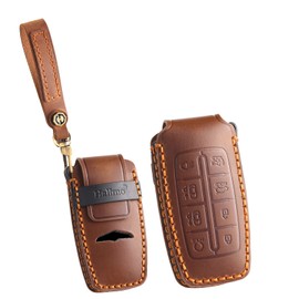 ontto 8-button Key Cover Fit for Genesis G70 G80 G90 2021-up Key Fob Leather Car Key Holder Fit for Hyundai Genesis GV70 GV80, Brown