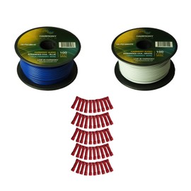 Harmony Audio Primary Single Conductor 18 Gauge Power or Ground Wire - 2 Rolls - 200 Feet - White & Blue for Car Audio/Trailer/Model Train/Remote