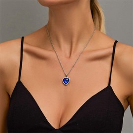 QEPOL Heart of the Ocean Neckalce, Small Blue Heart Crystal Necklaces for Women Necklace Jewelry for Woman Valentines Mother's Day (Blue)