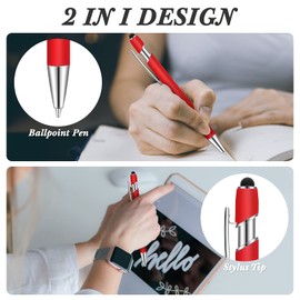 Tenare 12 Pieces 2 in 1 Stylus Metal Ballpoint Pen with Stylus Tip, 1.0 mm Black Ink Ballpoint Pen for Touch Screens(Red)
