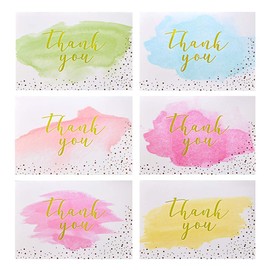 Enoric 36 Pack Thank You Cards Multipack Gold Foiled Watercolor Greeting Cards with Envelop for Wedding, Thanksgiving, Business, Baby Showers,6 Design