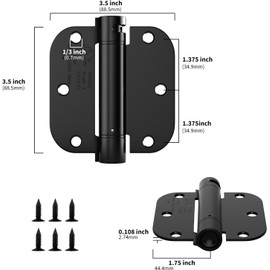 goldenwarm 6pack Black Door Hinges 3.5 Inch Self Closing Spring Door Hinge with 5/8" Radius Corners - Adjustable Door Closing, Heavy-Duty Door Hardware for Interior and Exterior Doors