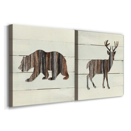 Renditions Gallery Woodland Bear and Deer Wall Art, Premium Gallery Wrapped Canvas Decor, Ready to Hang, 10 in H x 10 in W, Made in America Print (AZS-WC25-S207-2S-1010-MK)