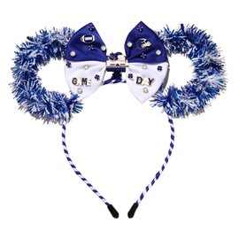 PHALIN Game Day Headband Outfits Accessories for Women Girls Blue White Football Bow Mouse Ear Headband Football Hair Accessories Sport Team Party Favors Gifts (Blue White)