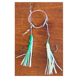 Deep Drop Bait Rig (with Skirts) (Green and White Skirt, with Two 7/0 Circle Hooks)