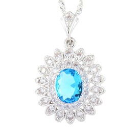 RIZILIA Sunflower Pendant with 45cm(18") Chain & Oval Cut Gemstones CZ [Aquamarine] in 18K White Gold Plated, Simple Modern Elegance