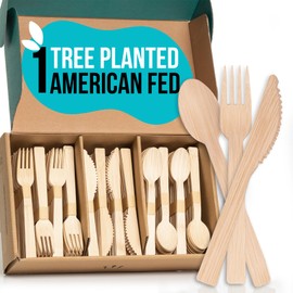 EarthClusive Bamboo Cutlery Set 300 Pcs (100 Forks 100 Knives 100 Spoons) Reusable & Disposable Bamboo Utensils Set | Splinter-Free, Sturdy, Compostable Cutlery Set| Bamboo Silverware Set for Parties