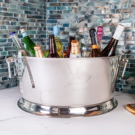 Sol Living Insulated Beverage Tub for Parties Stainless Steel Drink Tub Cooler Ice Bucket for Hosting Parties Drink Bucket with Handles Wine Bucket Double Wall Ice Bucket - 6.5 Gallons - 21" x 9.5”