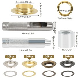 BATINO 120 Sätze Ösen Werkzeug Set, Ösen Scheiben Ösenzange Kit, 14 mm Metall Tülle Ösen Grommets Setzwerkzeug Ösenzange mit Stanzwerkzeug für Planen/Leder/Gewebe/Vorhang/Poo/Abdeckung Ösen