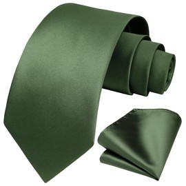 HISDERN Men's Tie Handkerchief Plain Tie & Pocket Square Set Ties for Wedding Party Plain in Various Colours, J13-Dark Green