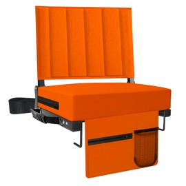 Aliphon Stadium Seat for Bleachers with Back Support and Cushion, Bleacher Seats with Shoulder Strap and Cup Holder, Padded Portable Folding Comfort Stadium Chair, for Sports Events, Orange (1pcs)
