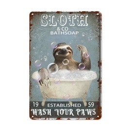 Retro Sloth Sign Wash Your Paws Vintage Bubble Gothic Farm Animal Party Decorations Anthropomorphic Animals Tin Signs Bathroom Vintage Home Decor