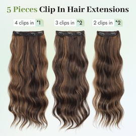 Isaic Invisible Clip in Hair Extensions for Thinning Hair 5PCS 20 Inch Thick Long Wavy Hair Extensions Clip Ins for Women Balayage Dark Brown to Chestnut Synthetic Hairpiece for Daily Use