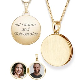 Amoonic Women's Round Locket for Opening for Pictures in 925 Silver and Gold/Rose Gold Plated I Chain 45-50 cm Photo Upload Service and Engraving I Round Medallion Hinged for Women Mum Girlfriend,