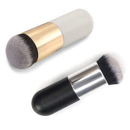 Makeup Brush, Single Handle Large Round Head Soft Foundation Face Powder Brush BB Cream Brush Cosmetic Makeup Tool Foundation Brush Super Gift Idea (2 Pieces, White Gold & Black Silver)