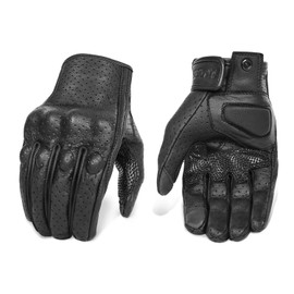 Updated Men’s Motorcycle Gloves Goatskin Leather Anti-Slip Street Bike Gloves with Two Touchscreen Fingers (Updated,Perforated, M)