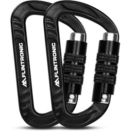 flintronic Carabiner with Screw Cap, 2 Pieces 12KN Carabiner Hook Screw Cap, Carabiner with 1200 kg Load Capacity, Heavy Duty, for Hammocks, Camping, Hiking, Backpack (Black)