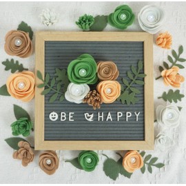 BAZIMA ALICE Felt Pearl Rose and Succulents, Letter Board Accessories, DIY Wreaths, Vertical Garden, Baby Shower, Create Headbands,20 Felt Flowers and 17 Felt Leaves (Green Yellow White)