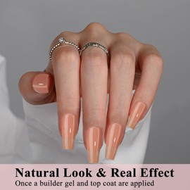 SXVME Soft Gel Nail Tips Long Coffin 300Pcs Pre-applied Tip Primer Nail Tips, Natural Nude Colored Gel Tips Acrylic Fake Nails Extensions False Nails Press ons for Easy DIY