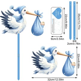 Stork Birth for Outdoors Blue, Rattling Stork for Birth, Rattling Stork Set for Birth Baby, Printed on Both Sides, 92 cm Birth Stork Including Wooden Stick + Name Plate Greeting Card