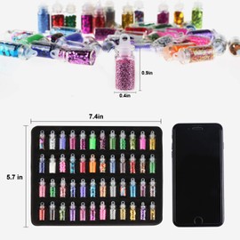 Phogary 48 Bottles Nail Art Decoration Accessories Glitter Powder Sequins Beads for DIY Nail Art, Eye Face Body Makeup