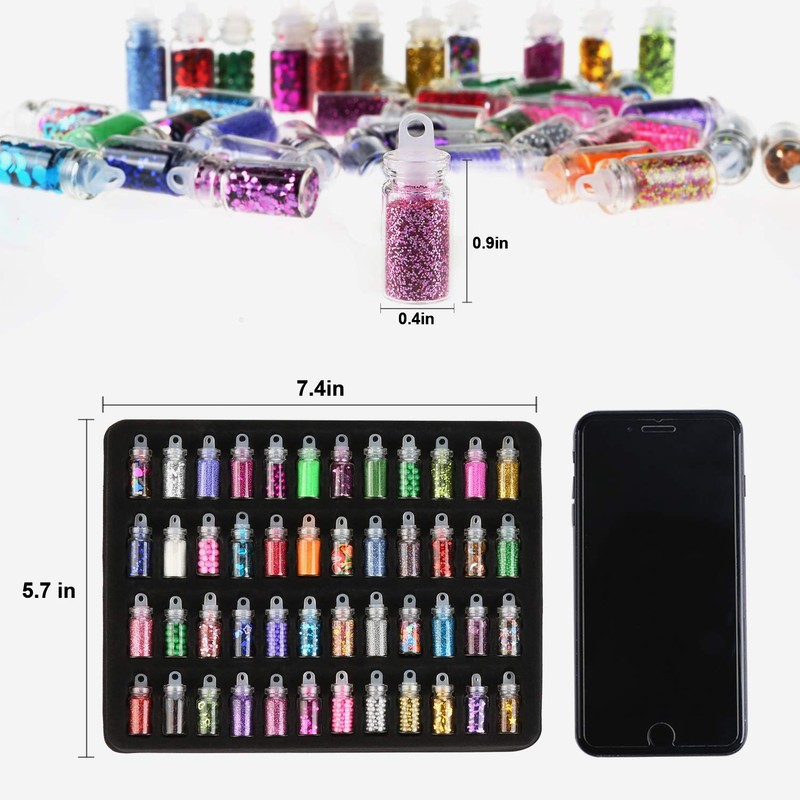 Phogary 48 Bottles Nail Art Decoration Accessories Glitter Powder Sequins