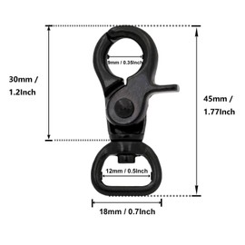BIKICOCO 1/2'' Swivel Trigger Snap Hook Lobster Claw Clasp Spring Loaded Clip, D-Ring Ended, Black - Pack of 20