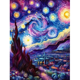 Ekuxom Starry Sky Diamond Art Kits for Adults, Van Gogh Diamond Painting Kits for Adults, DIY 5D Full Drill Diamond Dots Paintings for Home Wall Decor Gift 12 x 16 Inch