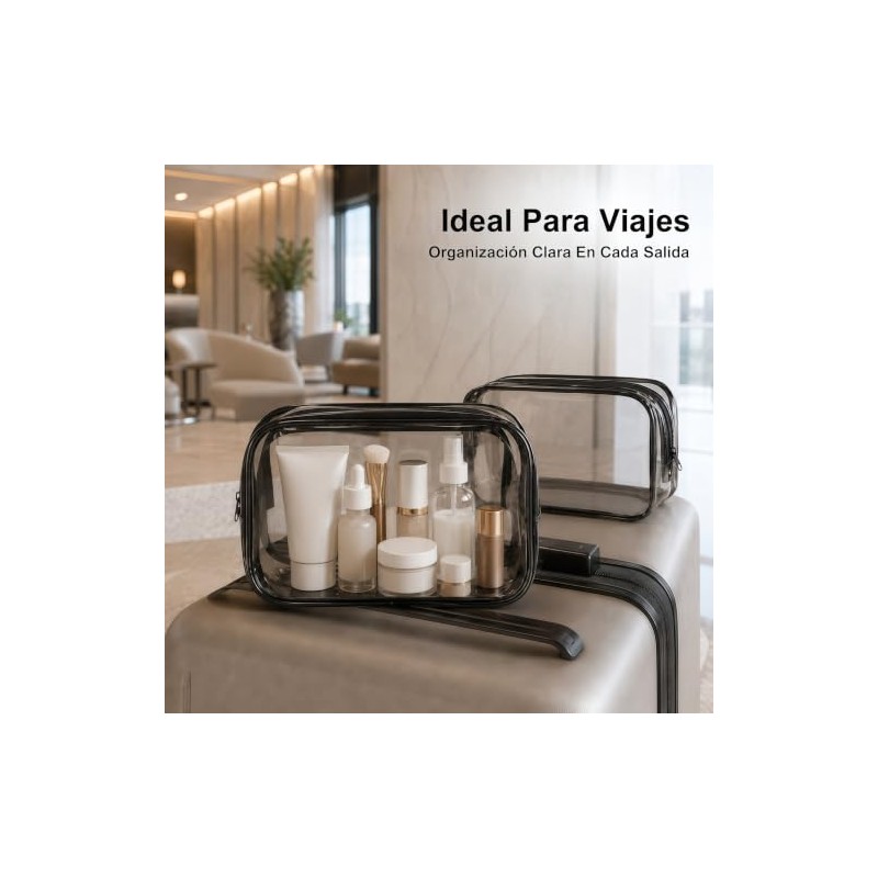 Cosmetiqueras Transparentes 3 Piezas de PVC, Bordes Negros, 18 x