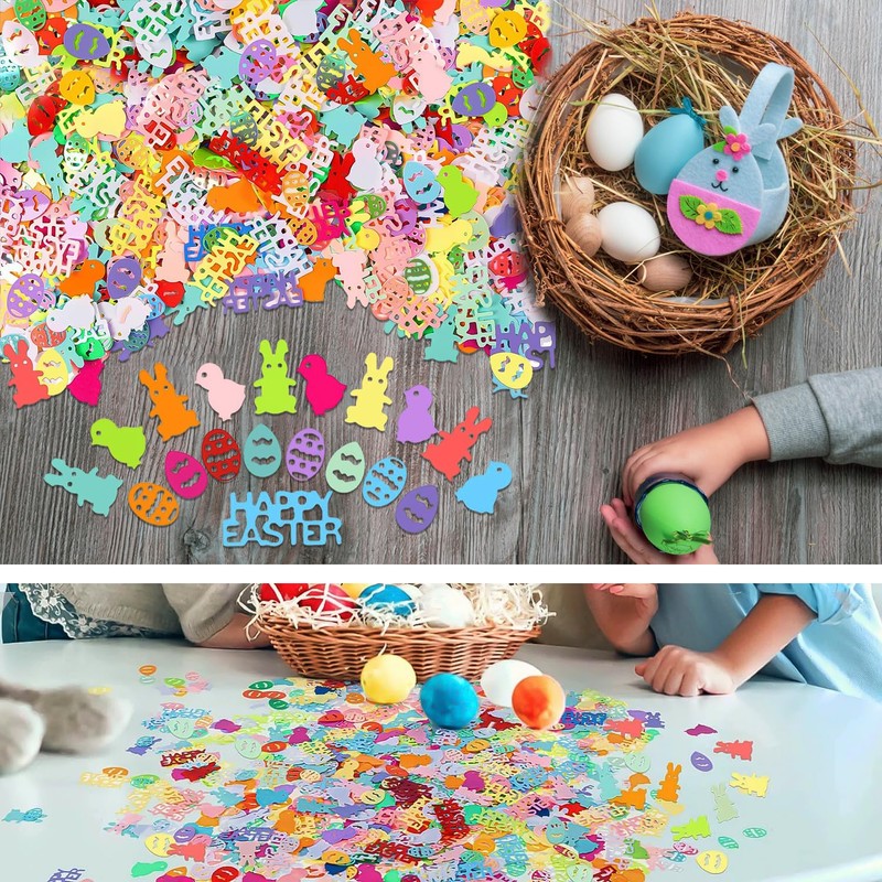 XNHIU 1000pcs Sparkle Easter Confetti Cute Rabbits Eggs Table Decoration