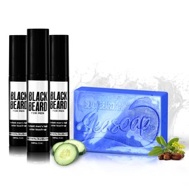 Blackbeard for Men Formula X Instant Mustache & Beard Color for Men & Seasoap Anti-Aging Bar Soap - Hypoallergenic Facial Hair Dye & Mens Soap - Temporary Beard Tint, Brown Auburn, 3 Pack & 1 Soap Bar