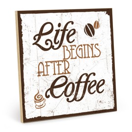TypeStoff Wooden Sign with Saying - Life Begins After Coffee - Vintage Sign as Gift and Decoration - HS-00074