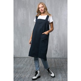 Bunny Street No-Tie Cotton Pinafore Apron – Premium Japanese Cross-Back Apron for Women with Pockets – Ideal for Florists, Artists, Crafters (Navy)