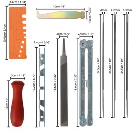 Belle Vous Chainsaw Sharpener File Kit - 1 Flat & 3 Round Files, Wood Handle, Depth Gauge, Quick Check Gauge, Bar Groove Cleaner & Filing Guide - for Sharpening & Filing Chain Saw & Other Blades