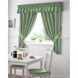 Alan Symonds Gingham Kitchen Curtains Green 46 x 48, 117 l x 121 h centimeters