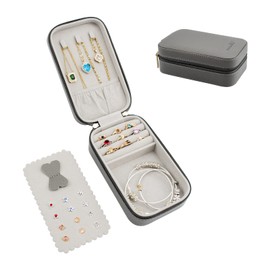 BONNY DODO Small Travel Jewelry Organizers Box for women with PU Leather Portable Mini Jewelry Case with compartments for Necklace Rings Earrings,Luxury Giftable boxes. (Gray, M)