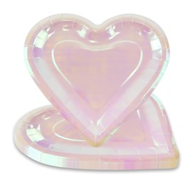 AQUGOO 20 Pcs Heart Shaped Disposable Paper Plates 10-inch Serving Plates Trays for Wedding Birthday Valentine's Day Bridal Showers Party Supplies (Pearlescent Pink)