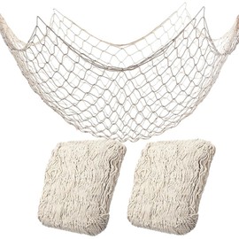 2 Pack Fish Net Decorations for Party, Natural Cotton Hawaiian Party Fishing Net Decorative, Nautical Themed Cotton Fishnet Under The Sea Pirate Ocean Beach Decor